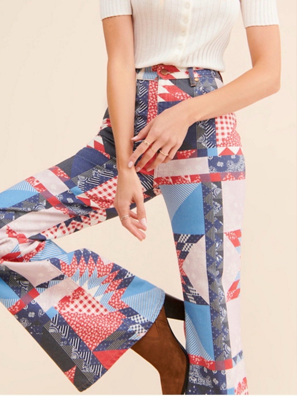 Wrangler Wanderer Patchwork Print Wide-Leg in Blue & Red